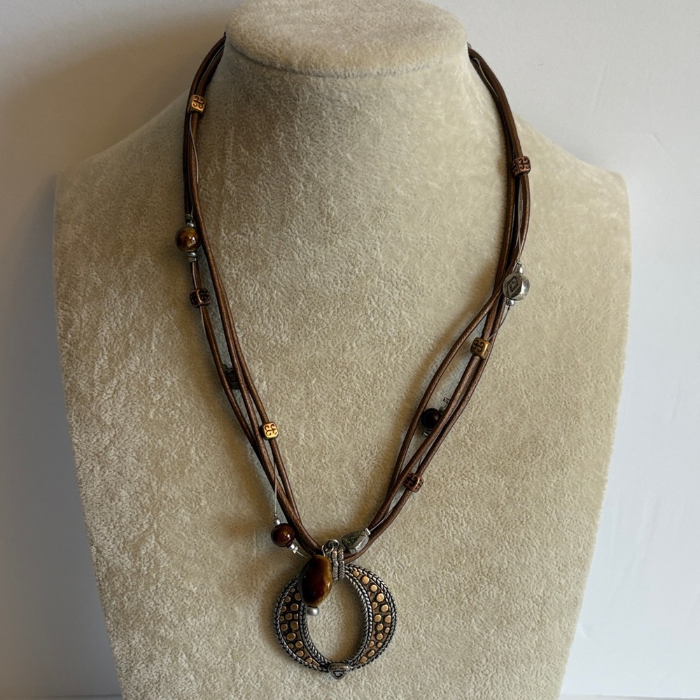 Chico’s Boho Multi-Strand Brown Bead Pendant Necklace